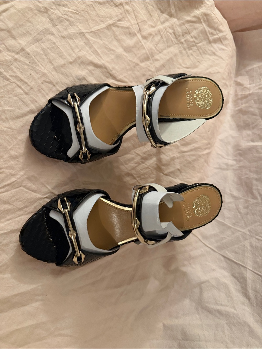 Vince Camuto Black and White Snakeskin Detail High Heel Sandals